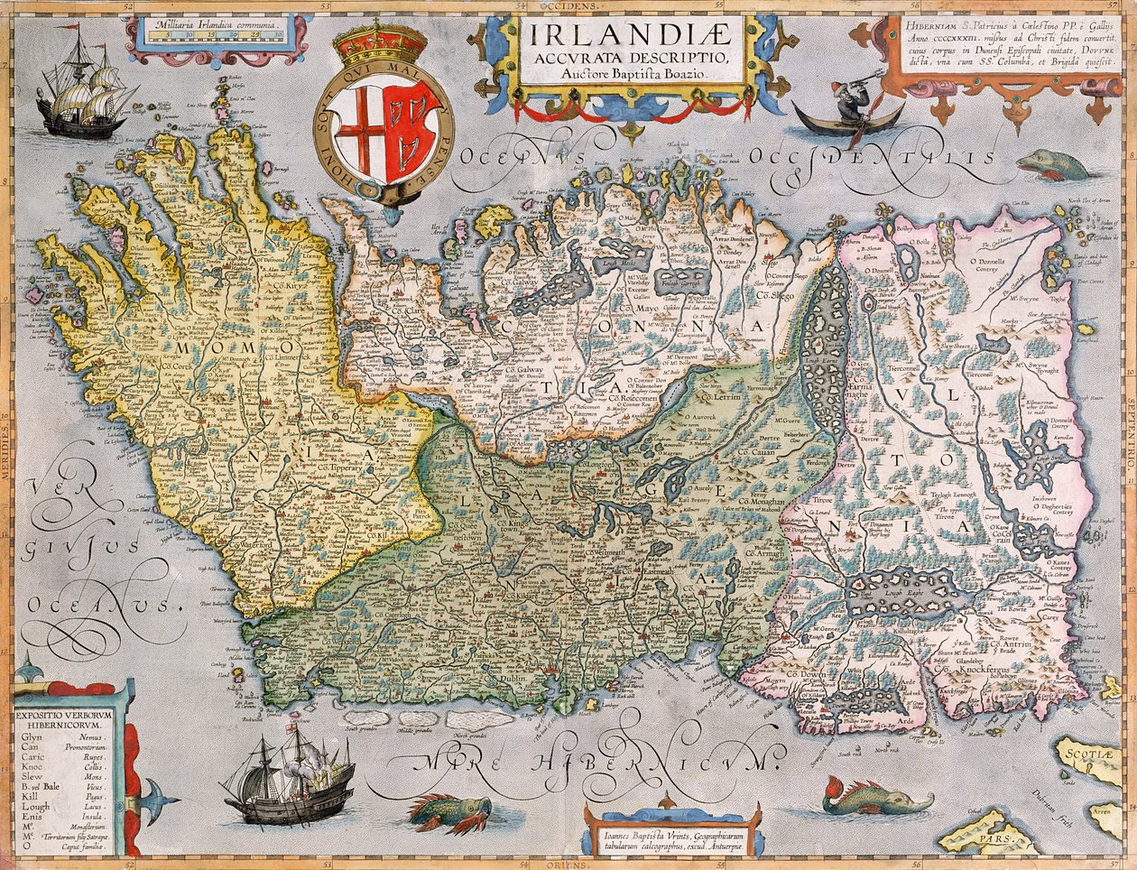 İrlanda Haritası (el renkli gravür) by English School