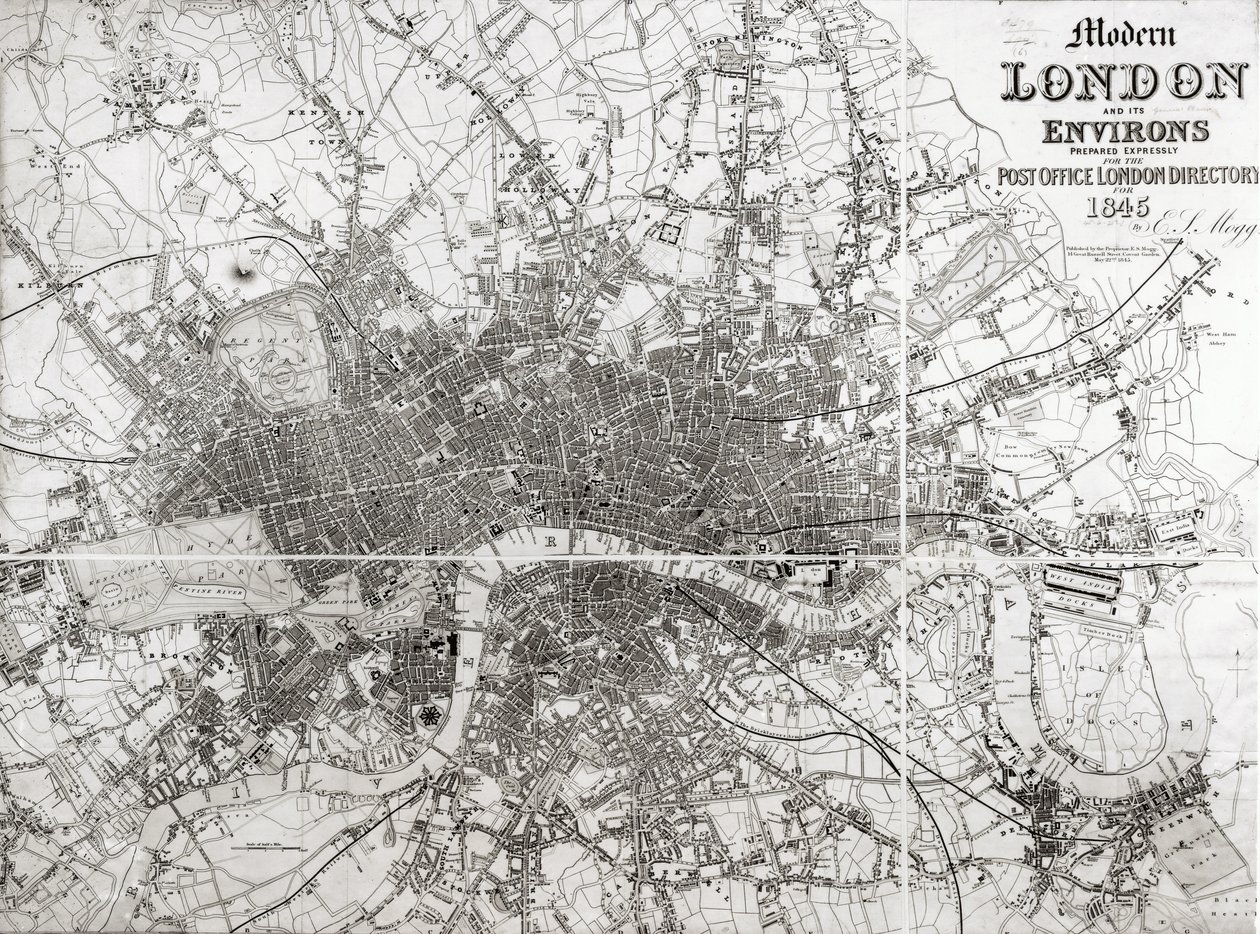 Modern Londra Haritası ve Çevresi, 1845 by English School