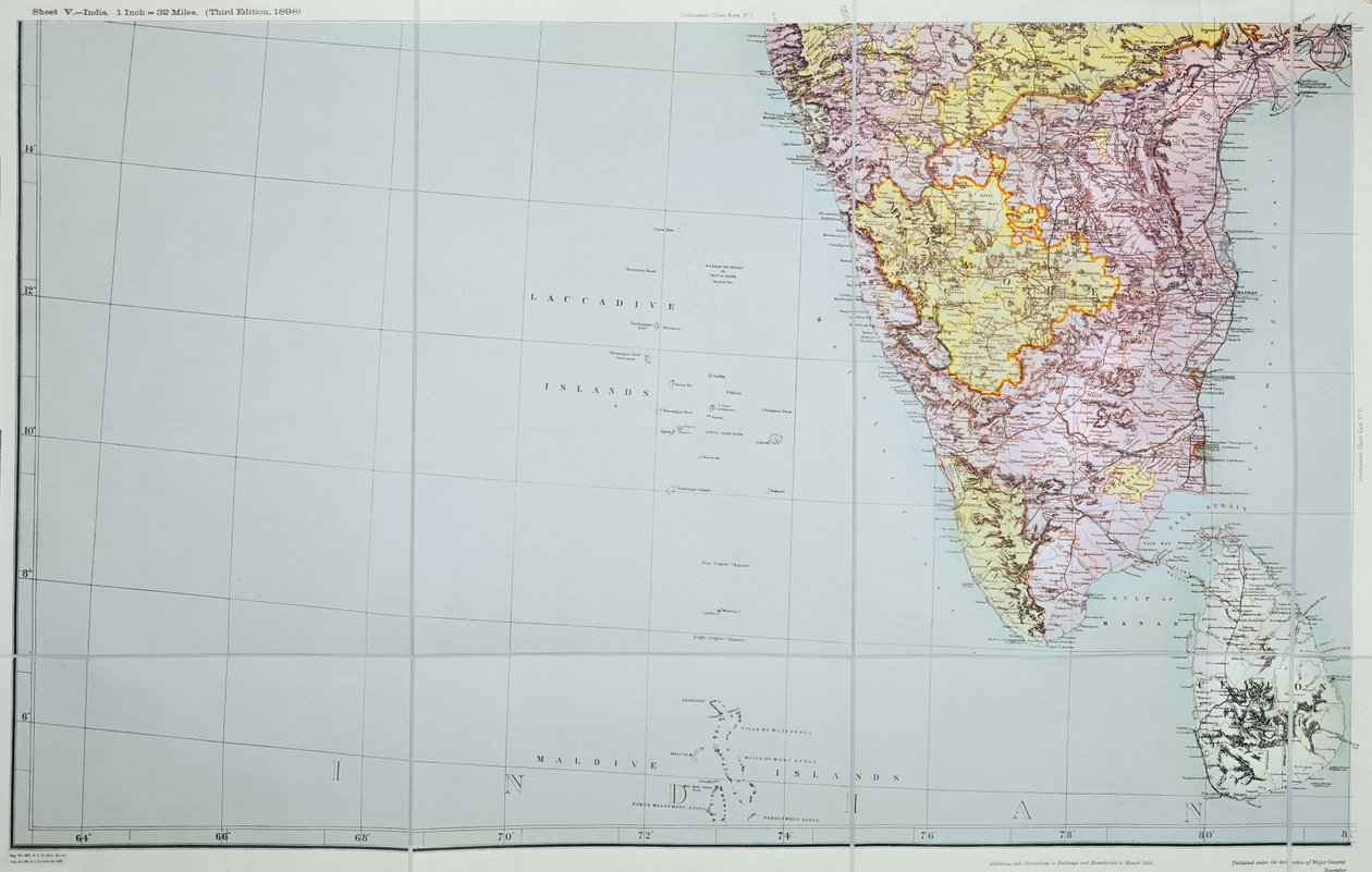 Güney Hindistan Haritası, 1898 (renkli litografi) by English School
