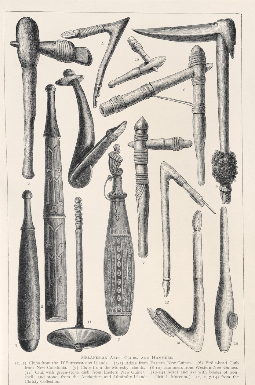 Melanezya baltaları, sopaları ve çekiçleri, The History of Mankind, Vol.1, Prof. Friedrich Ratzel, 1896