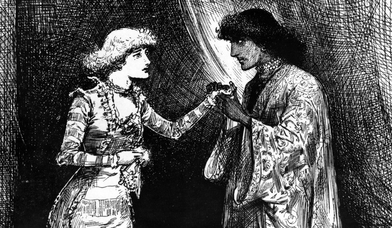 Desdemona rolünde Miss Ellen Terry ve Othello rolünde Bay Irving by English School