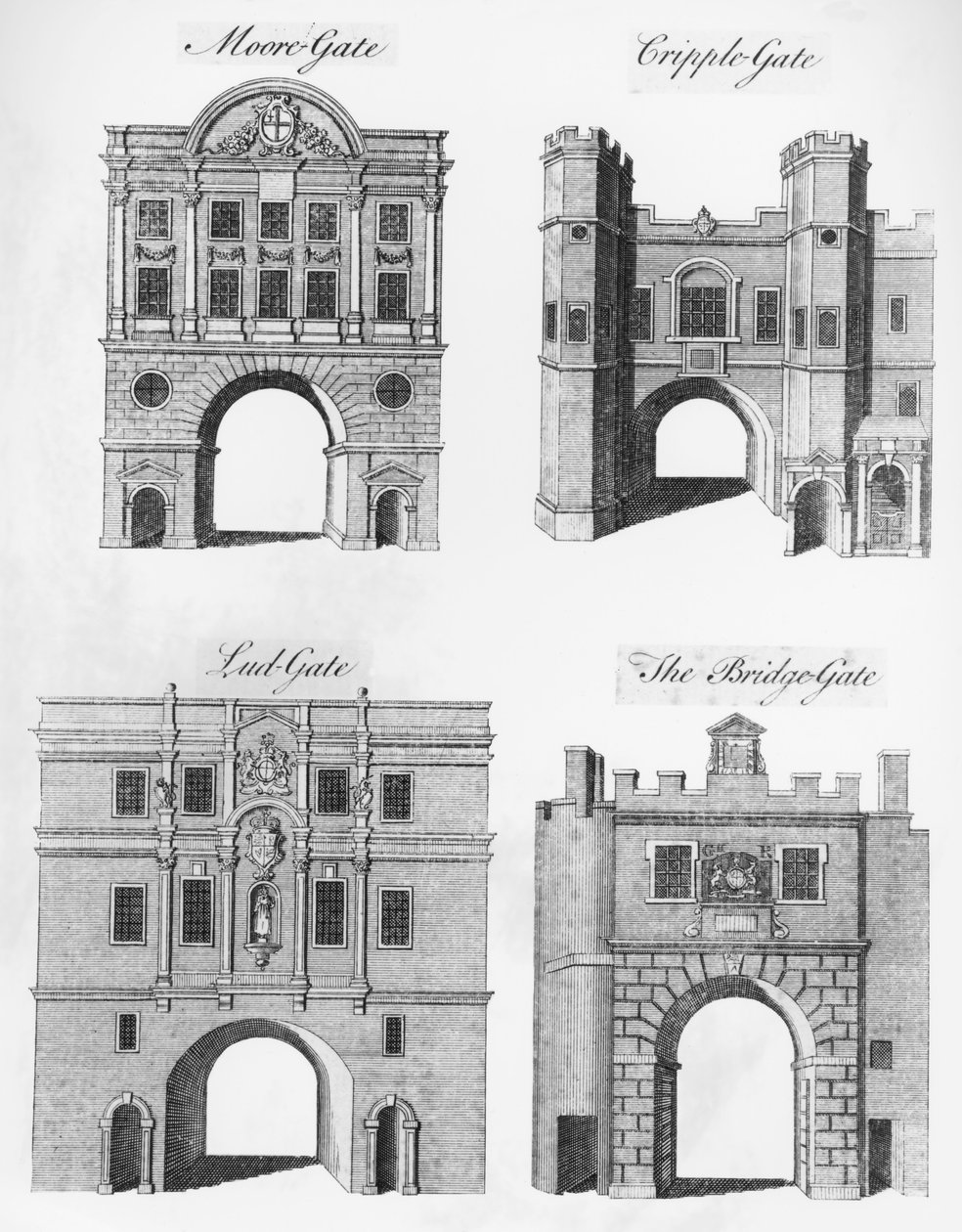 Moorgate, Cripplegate, Ludgate and The Bridgegate   by English School