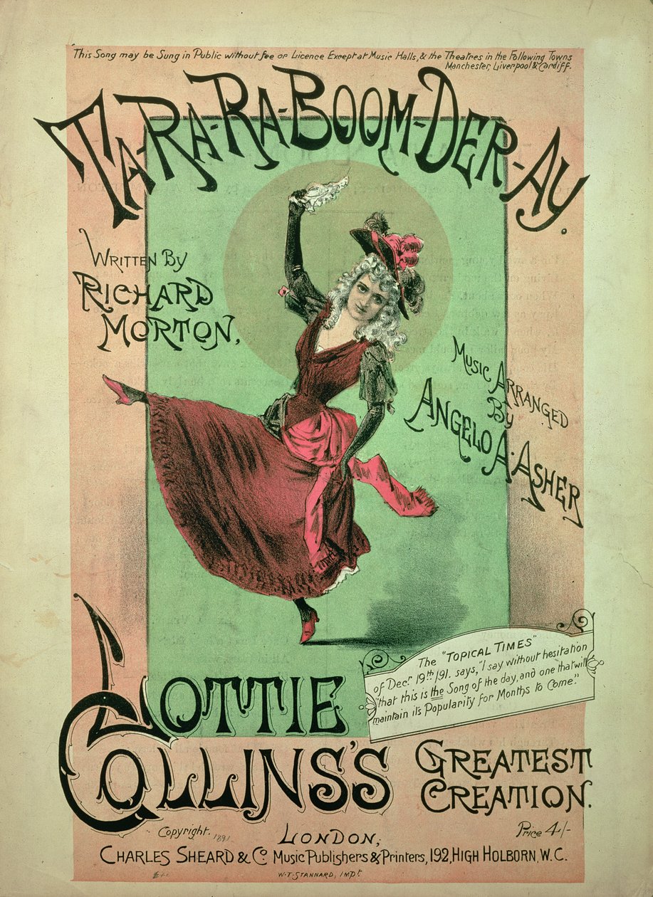 Charles Sheard & Co tarafından yayınlanan Ta-Ra-Ra-Boom-Der-Ay için Müzik Kapağı, 1891 by English School