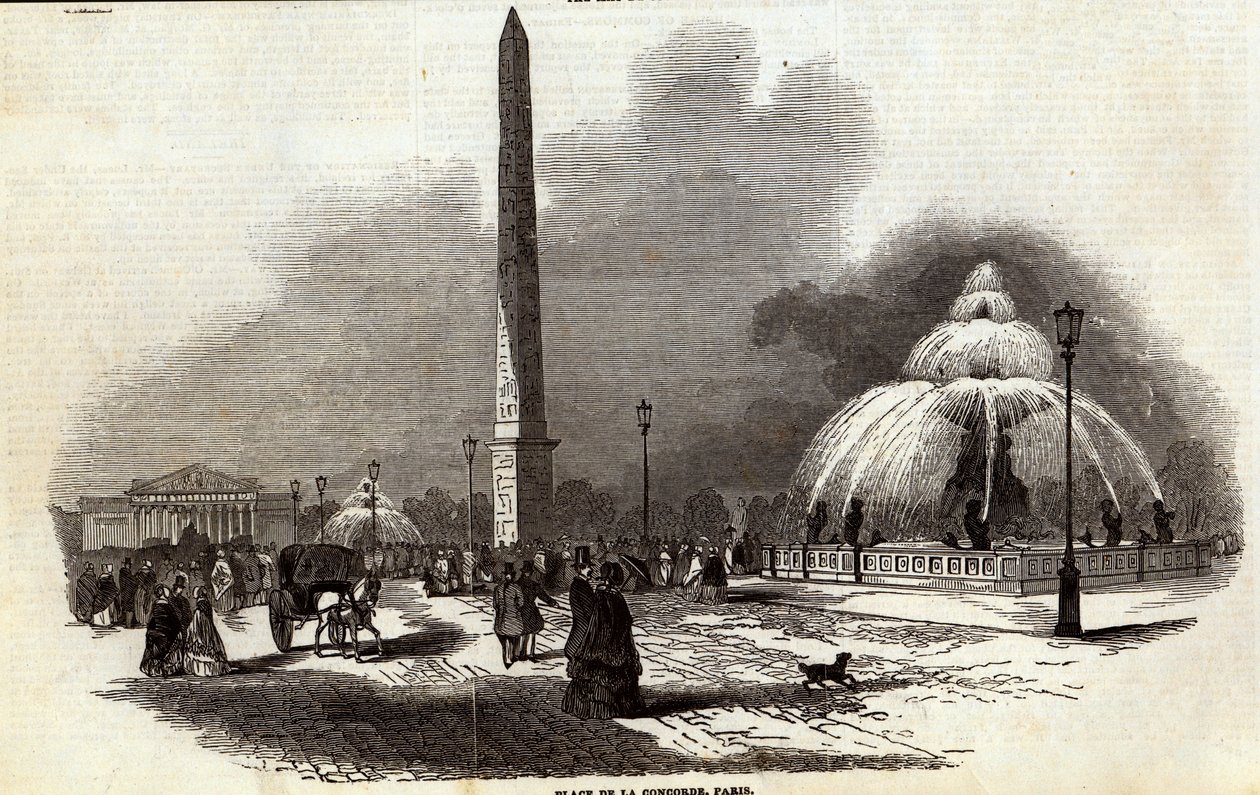 Place de la Concorde, Paris, The Illustrated London News, 2 Ağustos 1845 by English School
