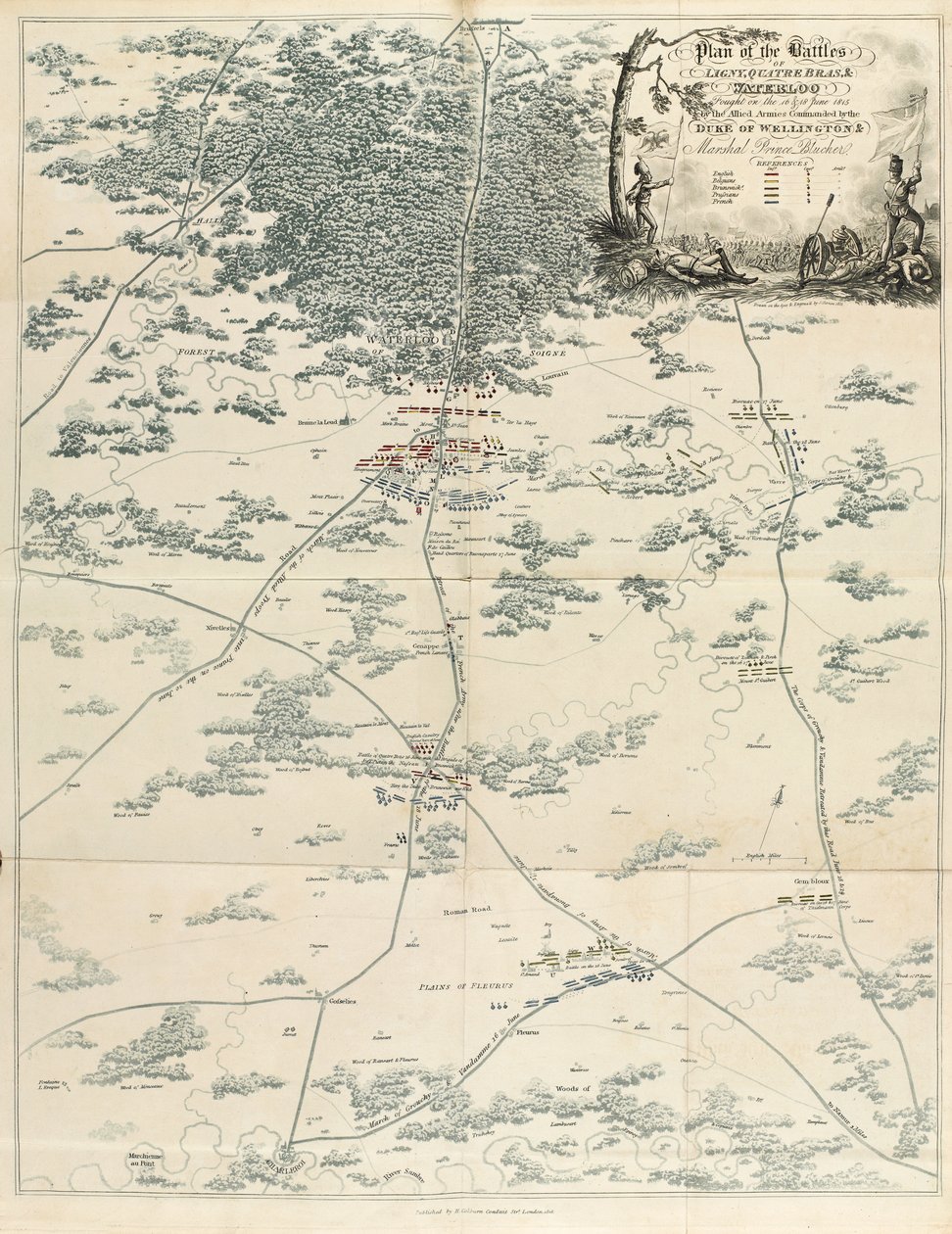 Ligny, Quatre Bras & Waterloo Savaşlarının Planı, Wellington Dükü ve Mareşal Prens Blücher tarafından komuta edilen Müttefik orduları tarafından 16 ve 18 Haziran 1815