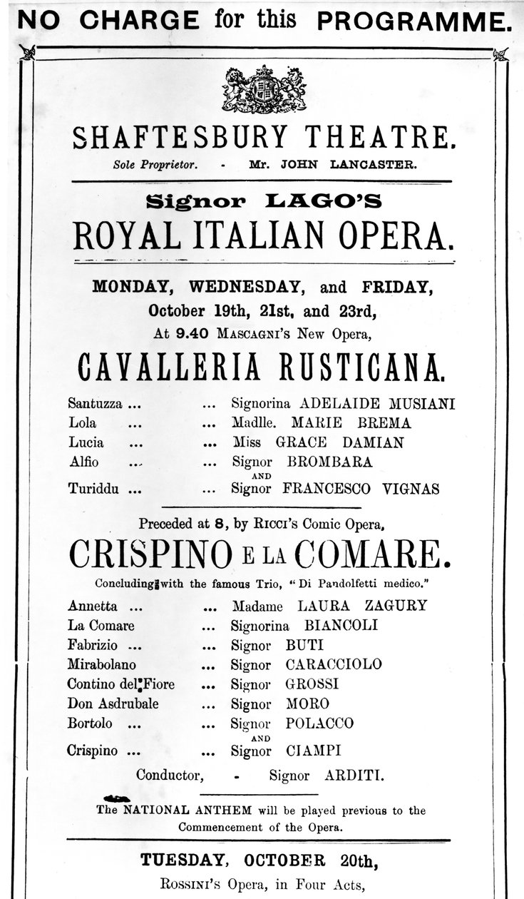 Playbill, Shaftesbury Tiyatrosu