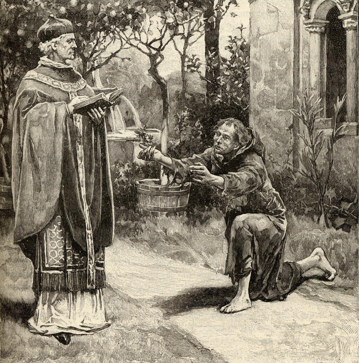 Papa III. Masum (1161-1216) ve Assisili Aziz Francis (1181-1226) by English School