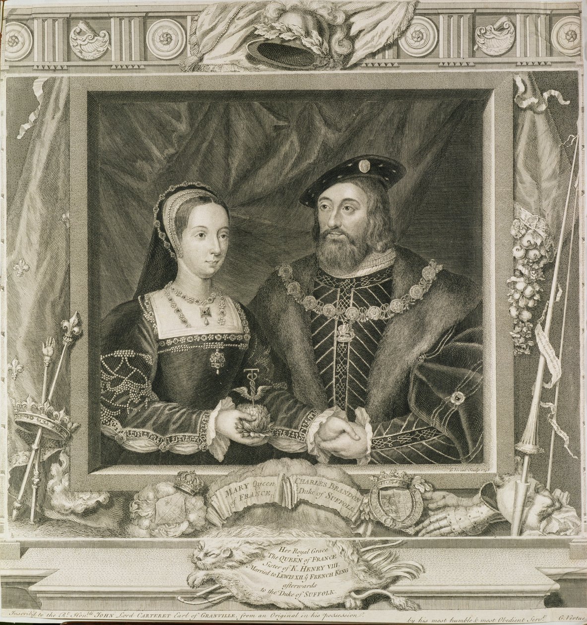 Mary (1496-1533) Fransa Kraliçesi ve Charles Brandon (d.1545) Suffolk Dükü, George Vertue (1684-1756) tarafından oyulmuş, 1748 (ayrıca bkz. 136496) by English School