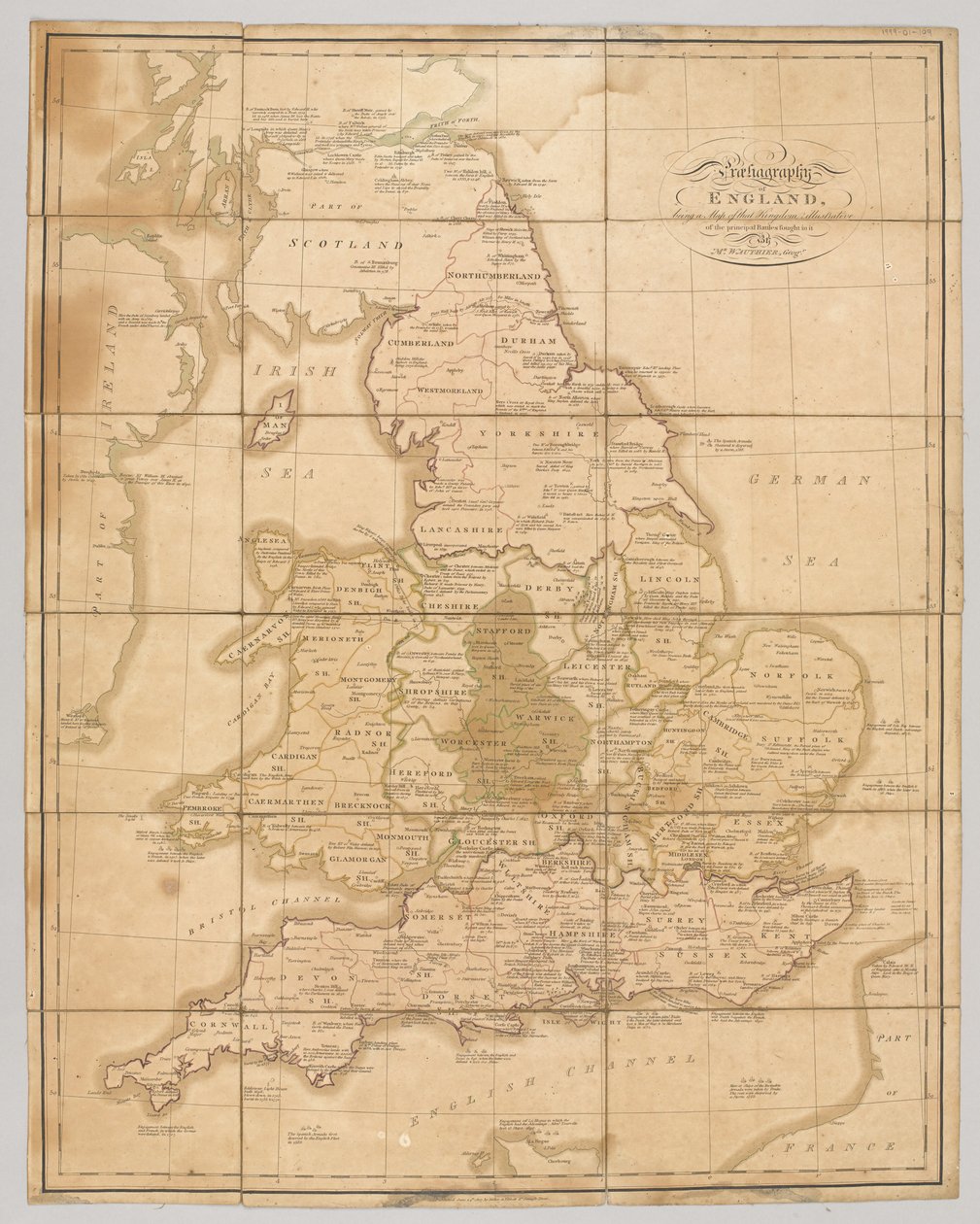 İngiltere'nin Praehagraphy'si, o Krallığın içinde yapılan başlıca savaşları gösteren bir haritasıdır, pub. 1807 by English School