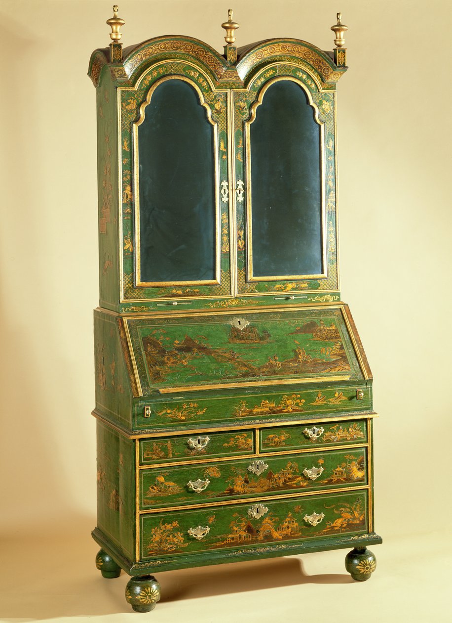 Top ayaklı Queen Anne büro dolabı, c.1710 (yeşil cila) by English School