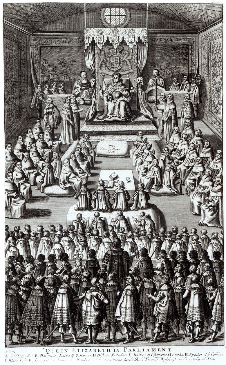 Kraliçe I. Elizabeth (1533-1603) ve Parlamento by English School