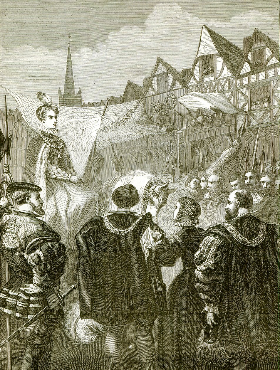 Queen Elizabeth entering London   by English School