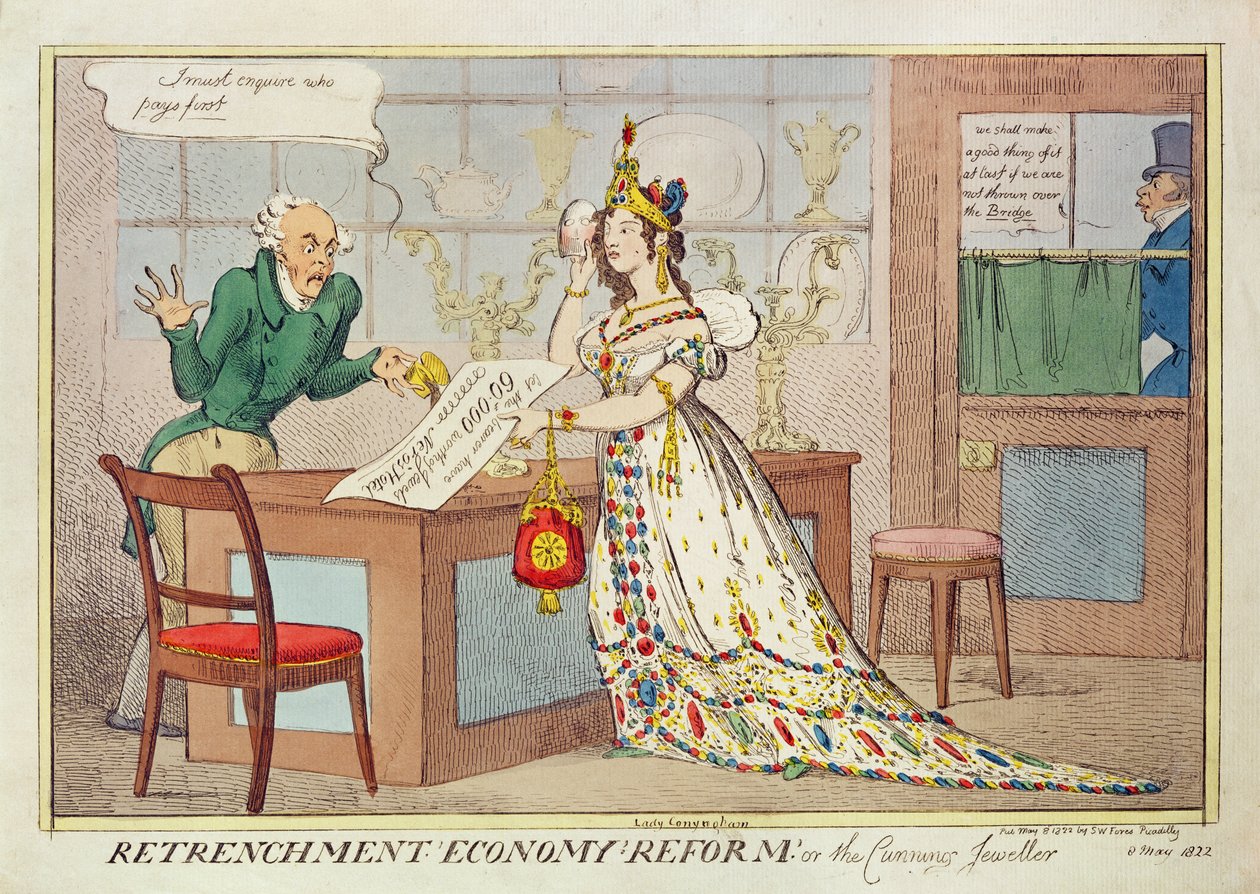 Retrenchment Ekonomi Reformu veya Kurnaz Kuyumcu, 1822 (renkli gravür) by English School