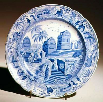 Rogers mavi ve beyaz tabak, c.1815 (toprak çanak çömlek) by English School