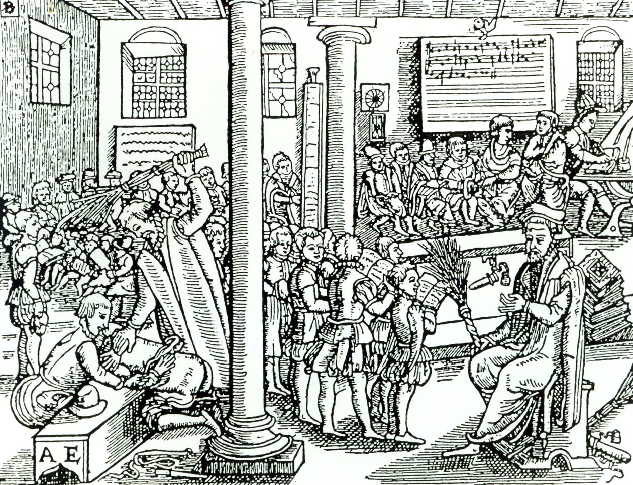 Tudor zamanlarında okul odası sahnesi by English School