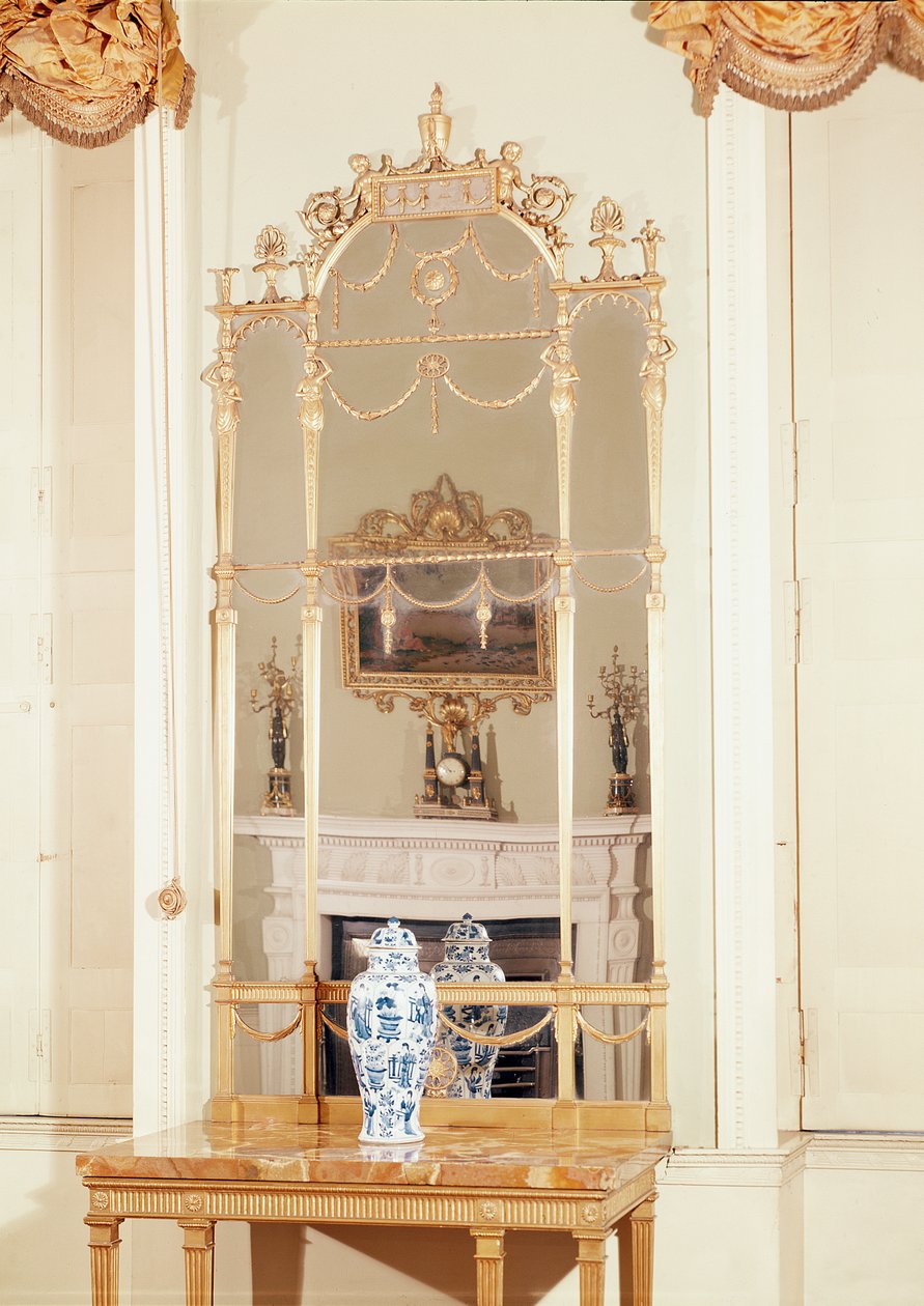 Robert Adam tarafından tasarlanan, oymalı ve yaldızlı yan sehpa ve ayak camı, 1777 by English School