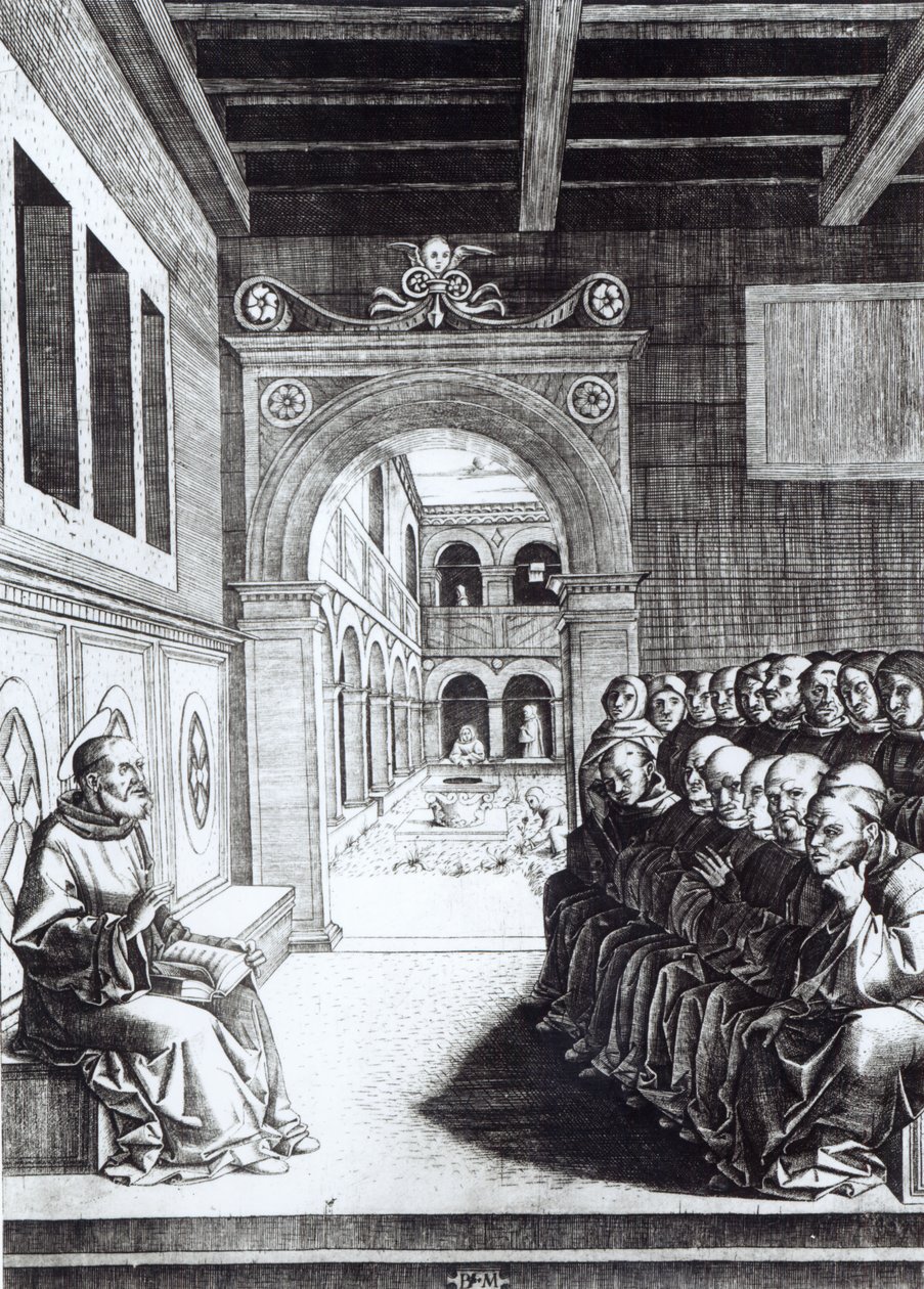 St. Benedict Preaching in the Monastery   by English School