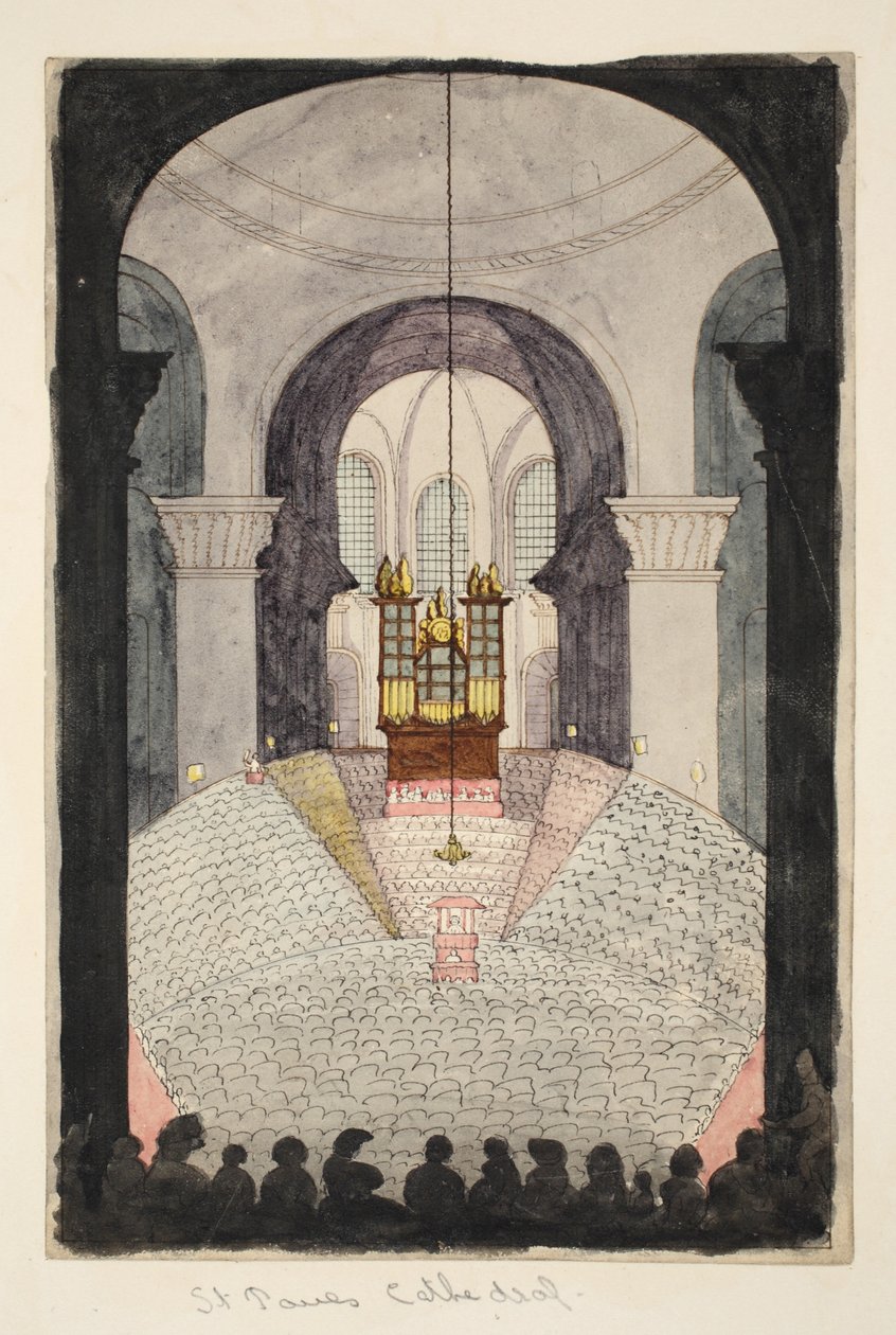 Aziz Paul Katedrali, (kağıt üzerine sulu boya) by English School