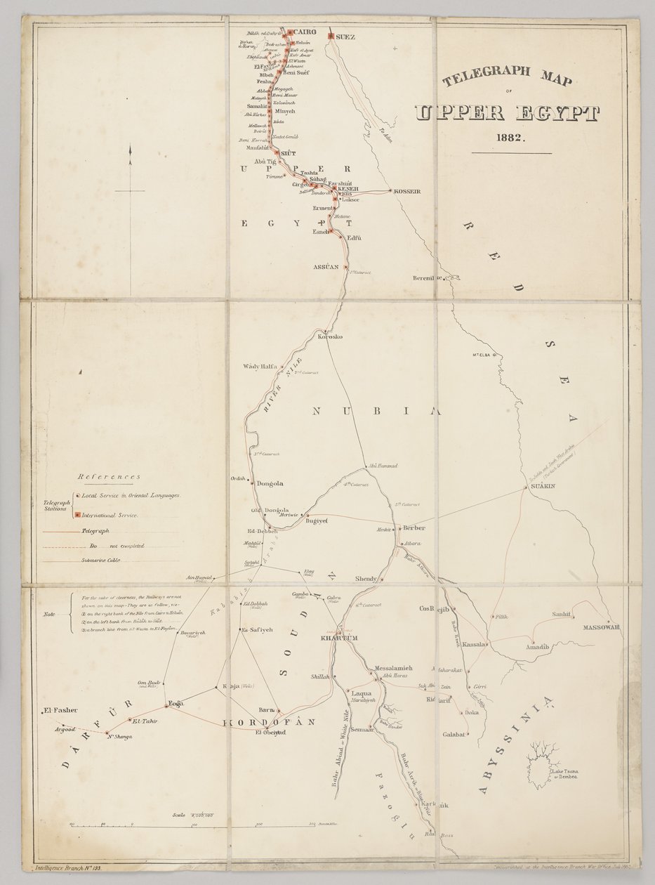 Yukarı Mısır 1882 telgraf haritası by English School