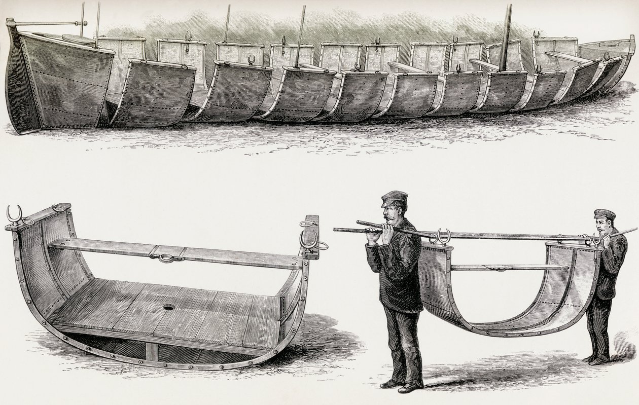 Karada taşınmak üzere tasarlanmış 28 metrelik çelik tekne Advance, 1890 (ahşap oyma) by English School
