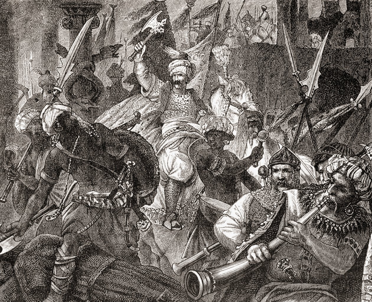 Alcacer Quibir Muharebesi, diğer ismiyle Üç Kralın Muharebesi veya Oued al-Makhazin Muharebesi, kuzey Fas, 4 Ağustos 1578, Ward and Locks Illustrated History of the World, pub. c.1882 by English School