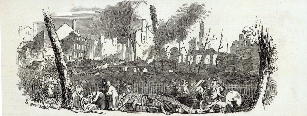 Bowling-green ve Marketfield-street, New York, The Illustrated London News, 23 Ağustos 1845 by English School