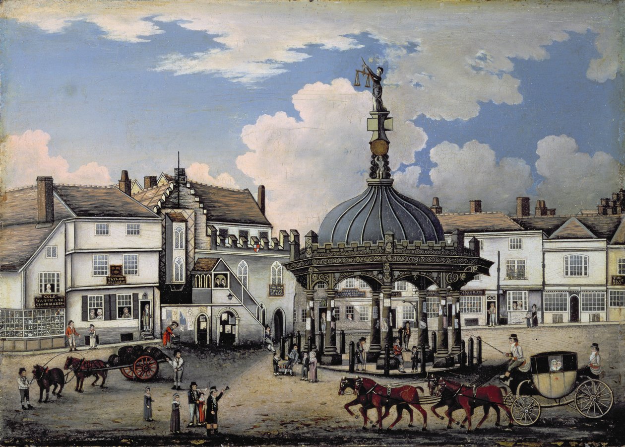 Cornhill, Ipswich, c.1800 (tahta) by English School