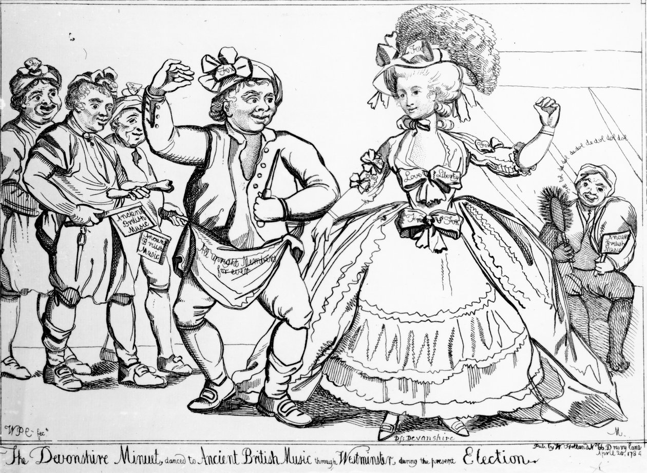 The Devonshire Minuet, danced to Ancient British Music through Westminster during the Election, print made by William Paulet Carey, 1784  by English School