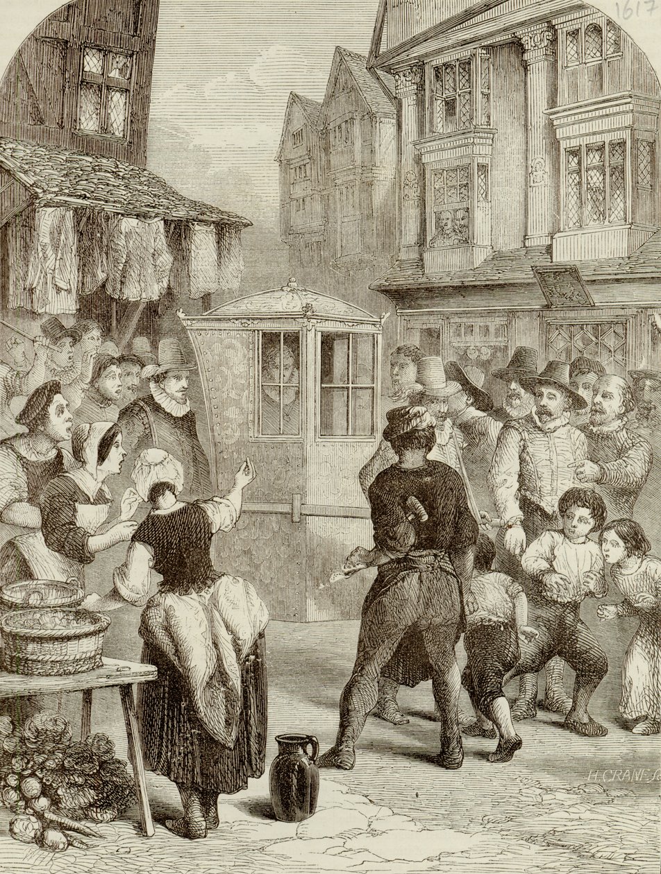 The Duke of Buckingham passing through the Streets in his Sedan  by English School