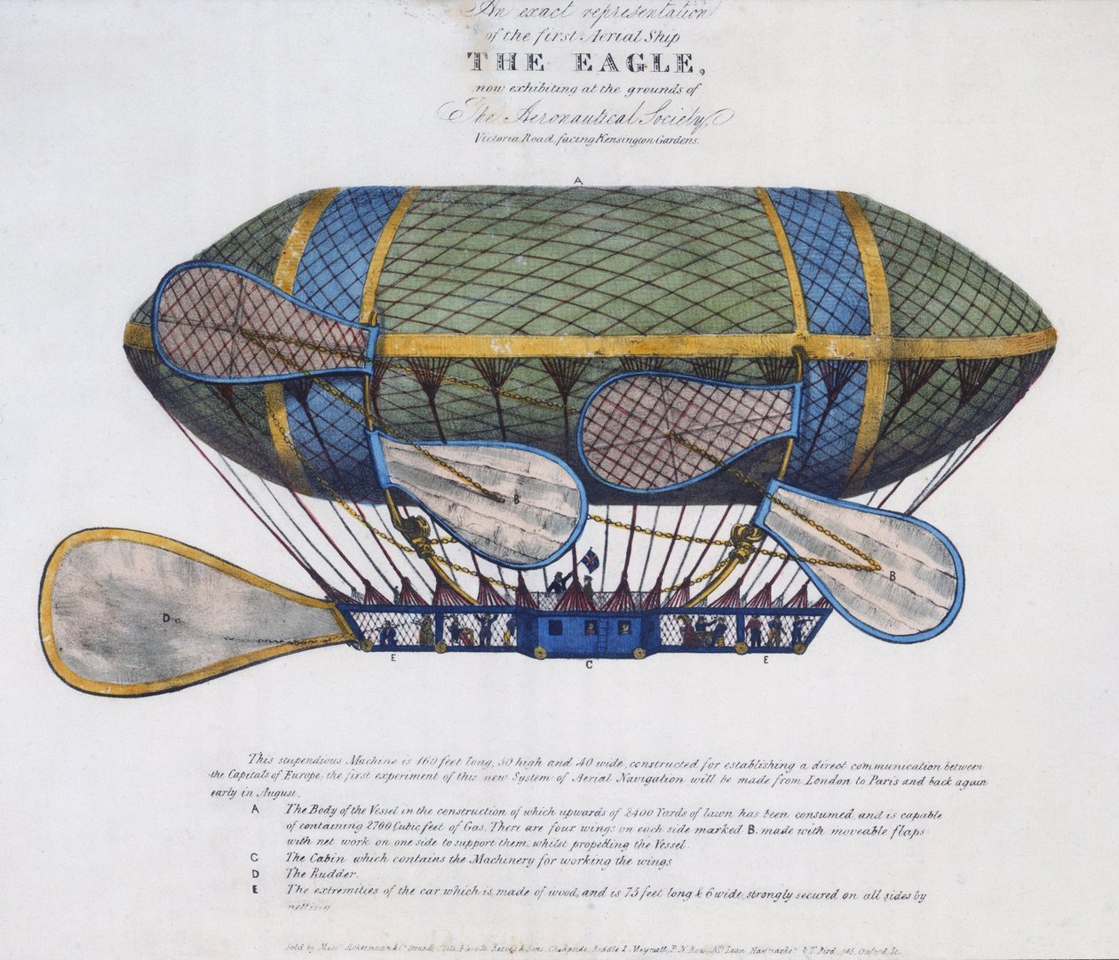Ackermann & Co. tarafından yayınlanan The Eagle Airship, Londra, 1834 by English School