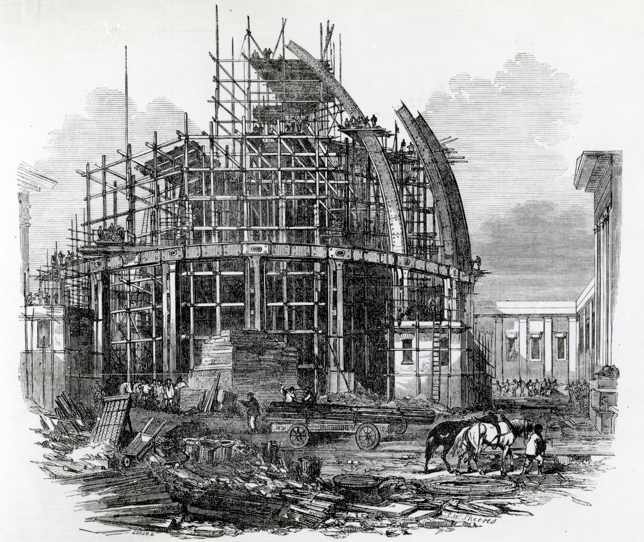 The New Reading-Room at the British Museum, in course of construction, engraved by C.W.Sheeres, published in 