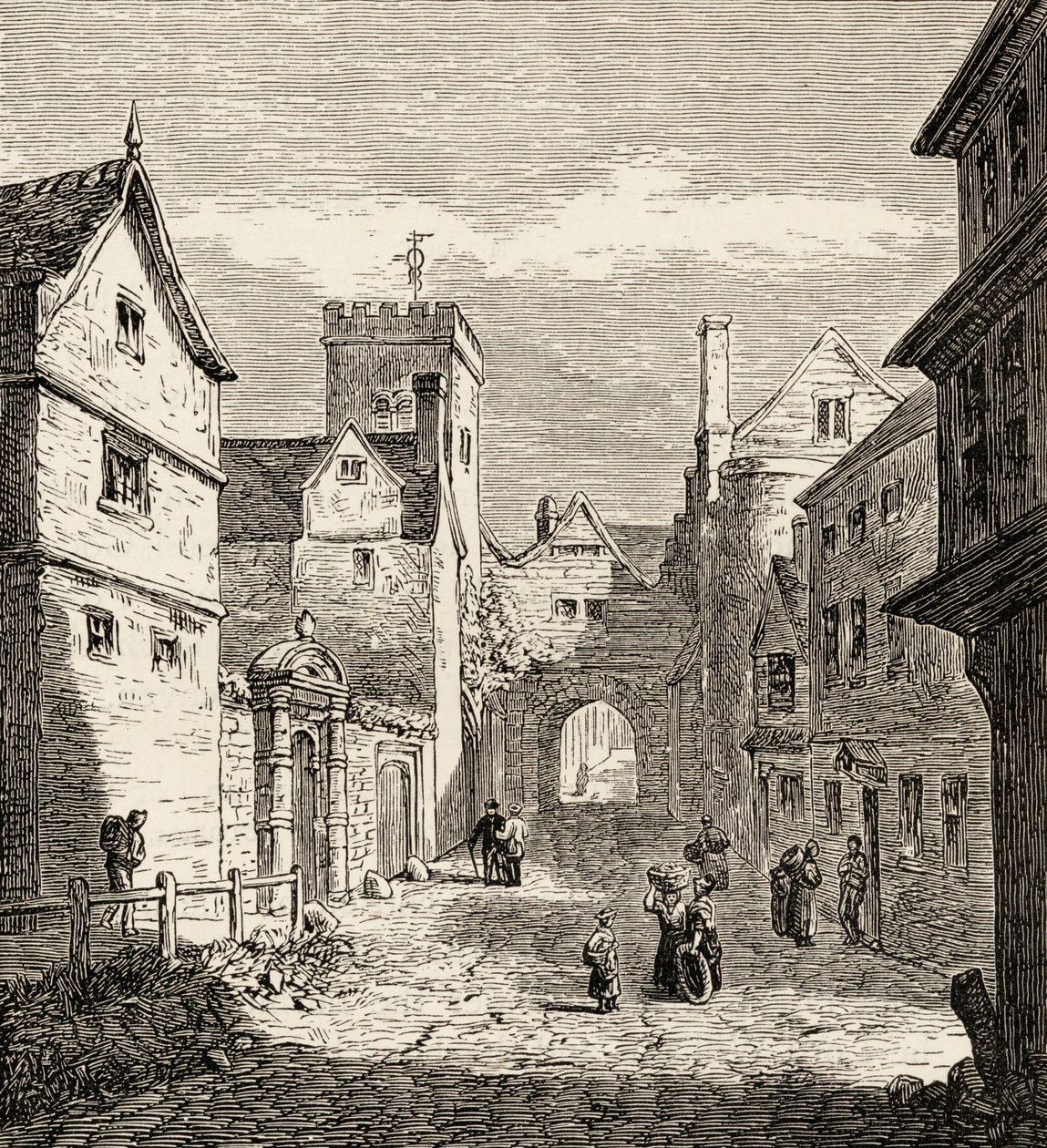 Kuzey Kapısı ve Bocardo Hapishanesi, Oxford, c.1865 (ahşap oyma) by English School