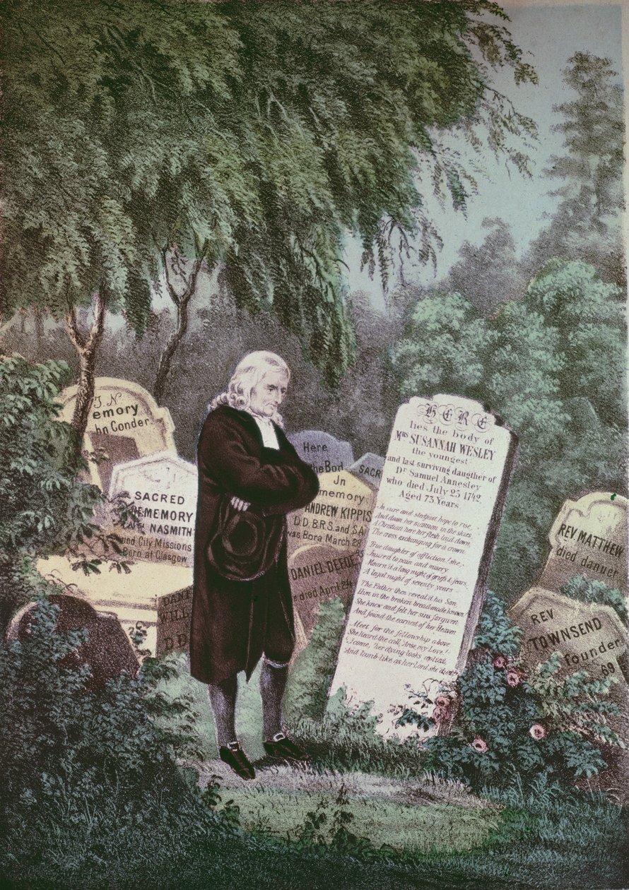 Rahip John Wesley annesinin mezarını ziyaret ediyor by English School