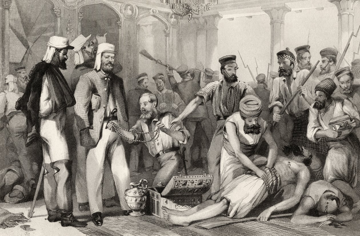The Times Correspondent looking on at the sacking of the Kaiser Bach after the Capture of Lucknow on 15th March 1858  by English School