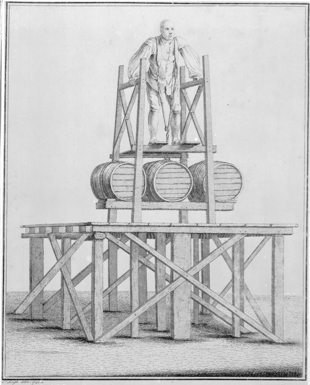 Güçlü Adam Thomas Topham, 1836 libre ağırlığındaki su varillerini kaldırıyor, 1741 by English School
