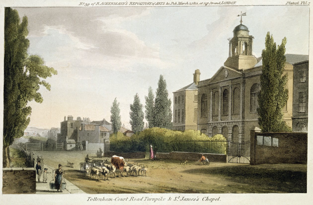 Tottenham Court Road Turnpike ve St. James Şapeli, Londra 1812