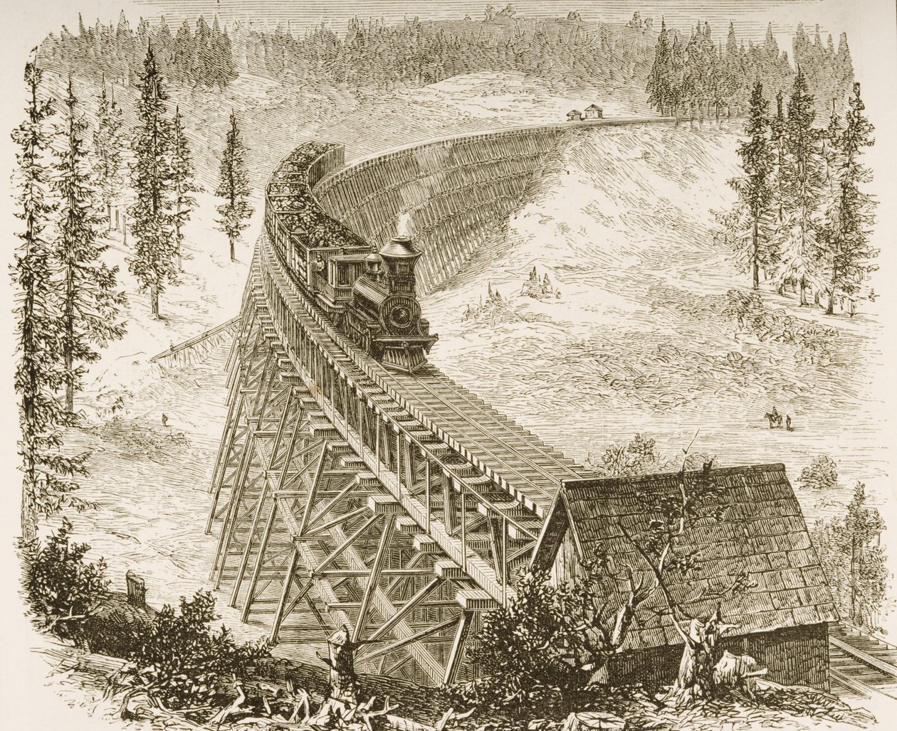 Pasifik Demiryolundaki Trestle Köprüsü, Sierra Nevada, c.1870, 