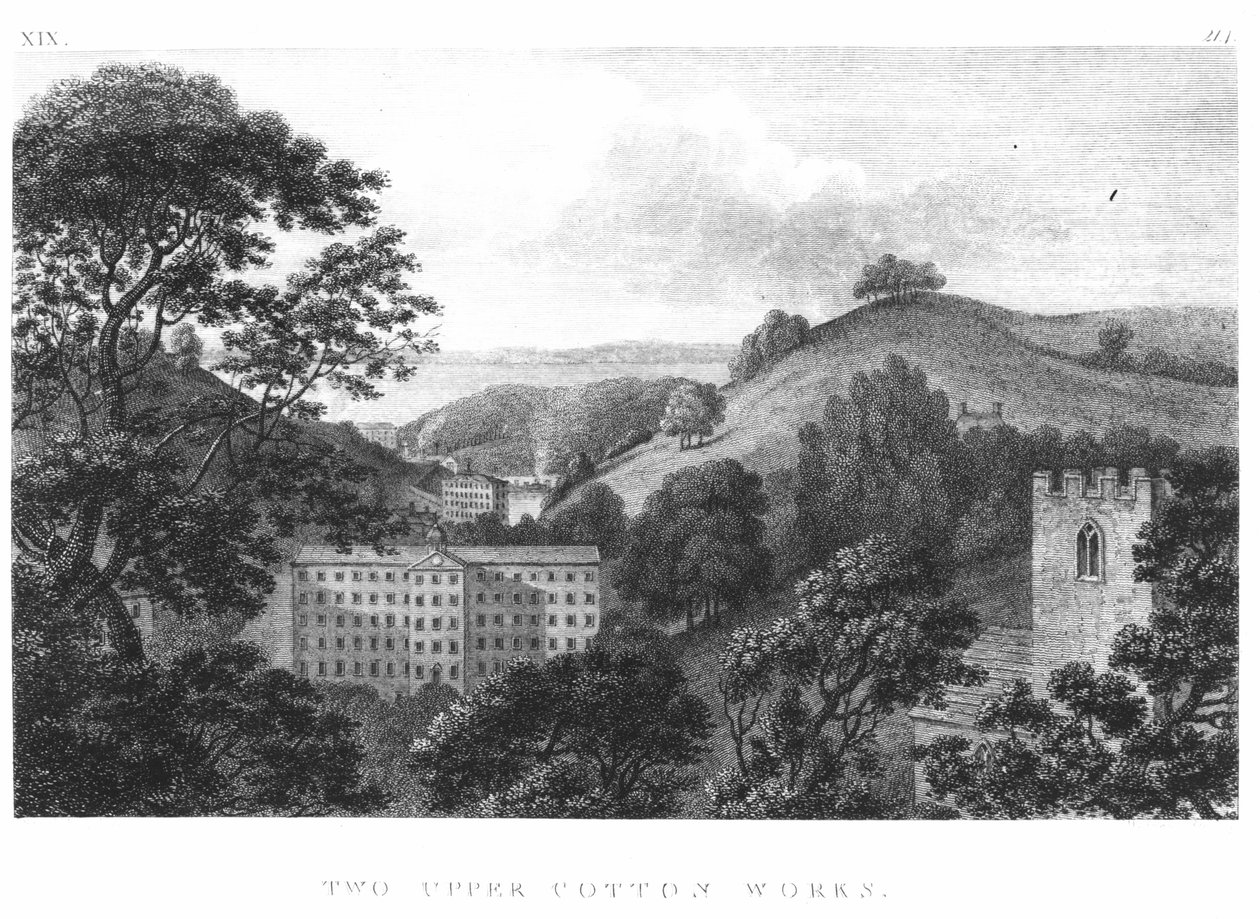 İki Üst Pamuk Fabrikası, New Lanark Tekstil fabrikaları, 1796 by English School