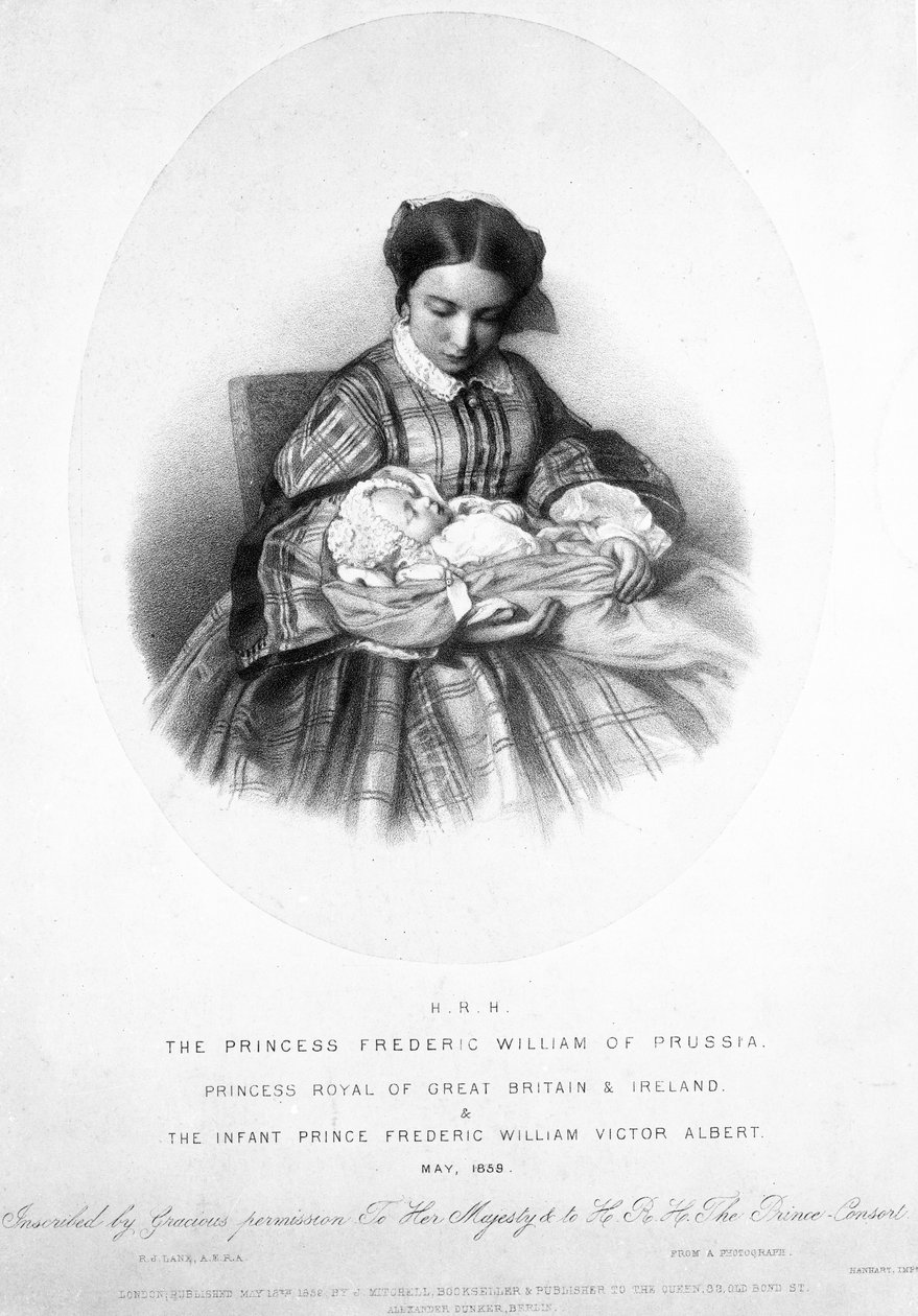 Victoria, Kraliyet Prensesi (1840-1901) ve oğlu Prens Frederick William Victor Albert, Mayıs 1859, bir fotoğraftan by English School