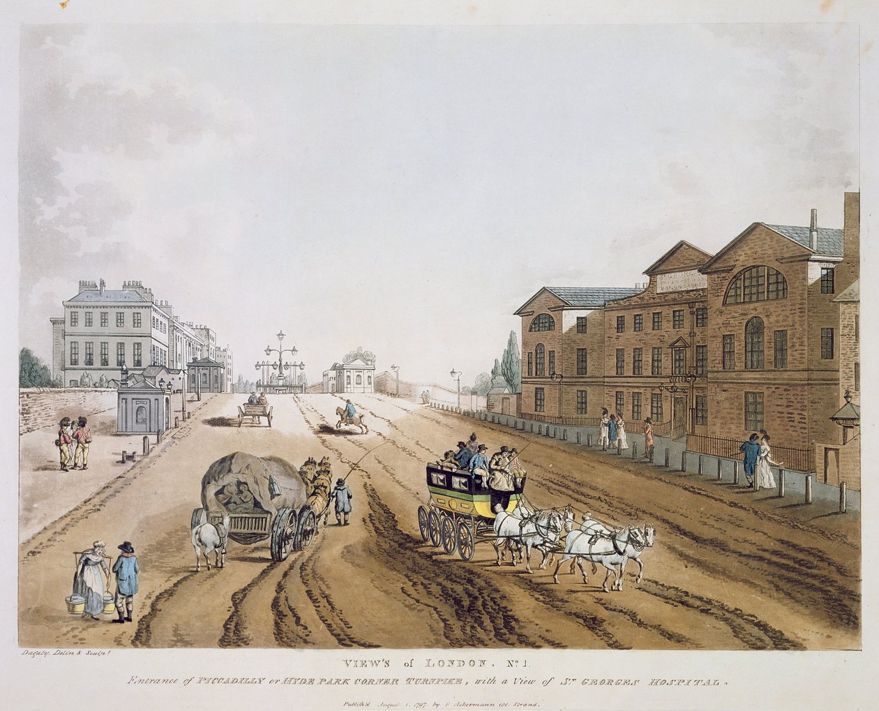 Londra manzarası, 1797 (renkli gravür) by English School