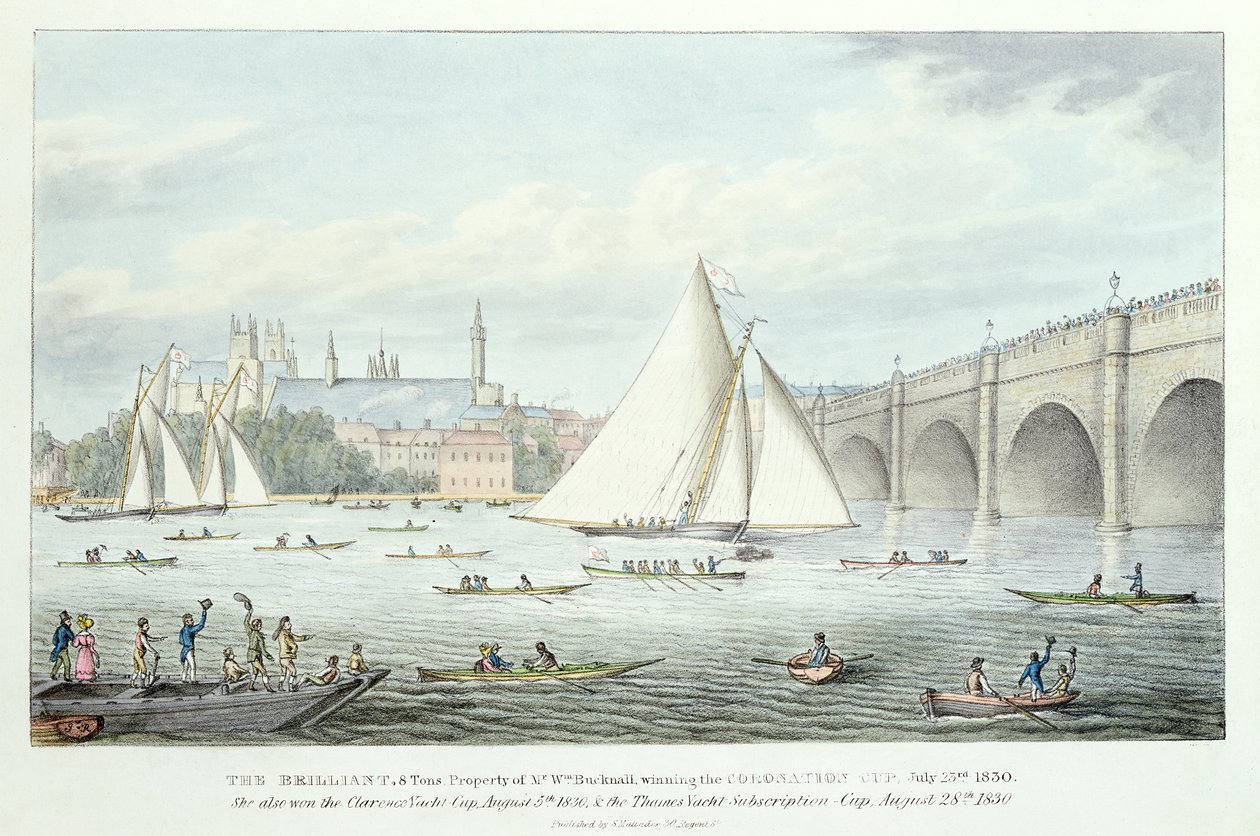 Bir Yelken Maçı ile Westminster ve Köprü manzarası, 1830 by English School