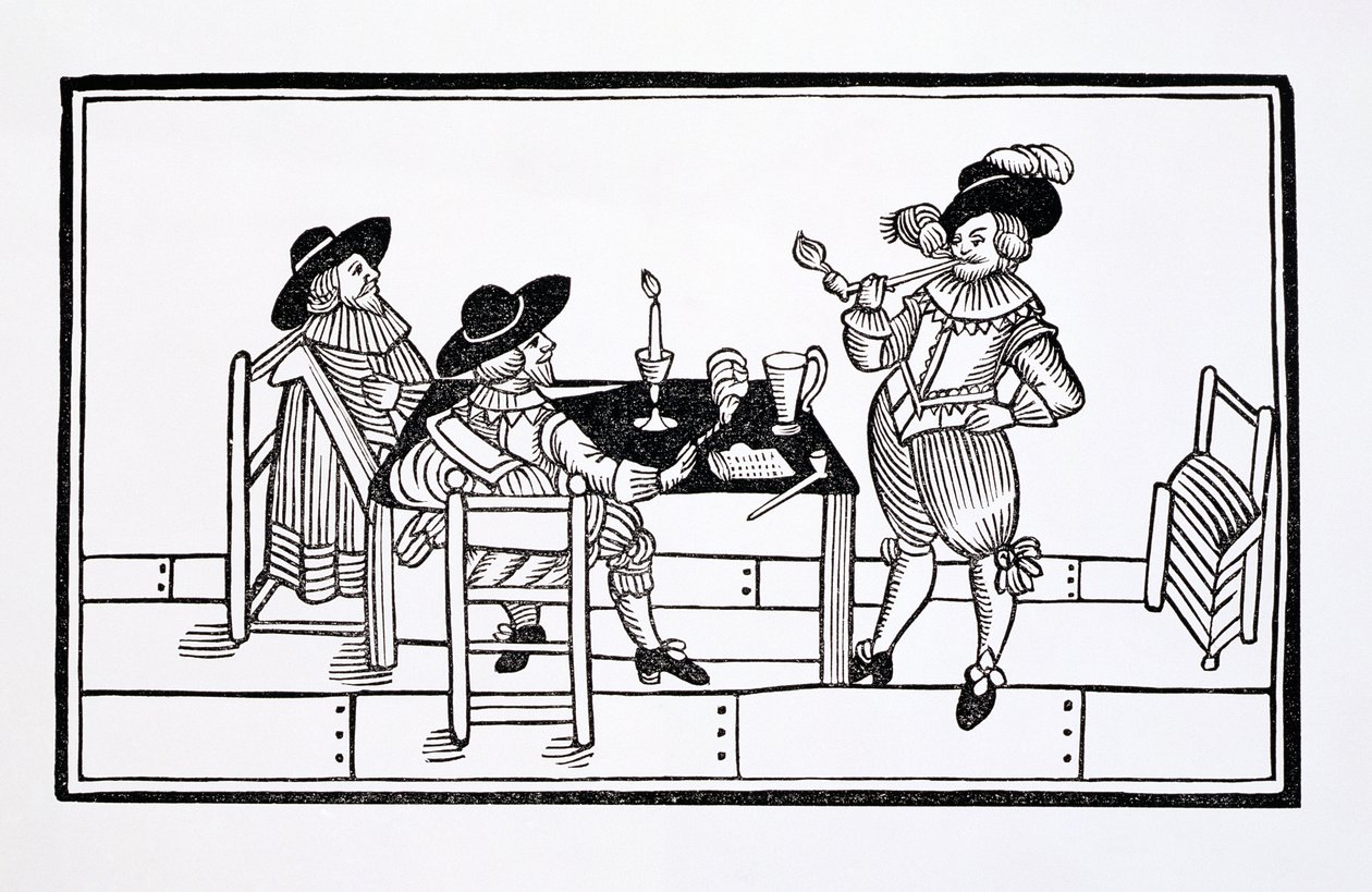 Bir Tudor bira evinde şarap tüccarları, Sağlıktan Herkese geniş bir sayfa, 1642 by English School