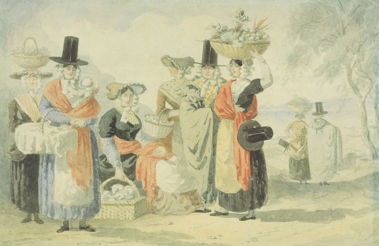 Welsh Fisherwomen (kağıt üzerinde grafit üzeri kalemle klozet) by English School