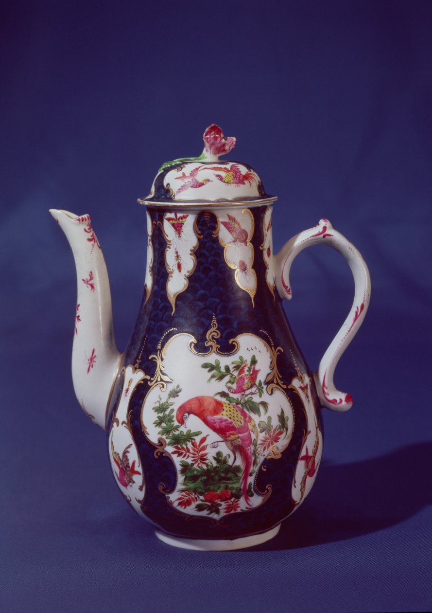 Worcester cezve, cennet kuşlarıyla süslenmiş, c.1750 (porselen) by English School