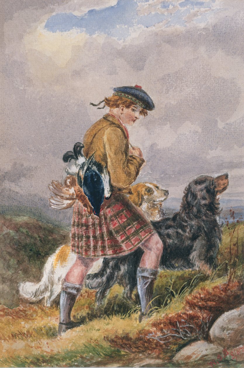 Dead Game ile Genç İskoç Gamekeeper, c.1865 (kağıt üzerinde wc) by English School