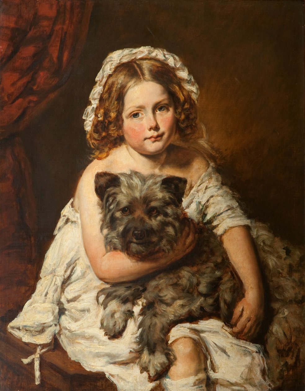 Köpeğiyle genç kız (petrol) by English School