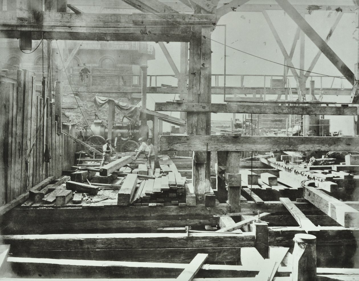 Blackfriars Köprüsü: yapım çalışmaları sürüyor, 1869 by English Photographer