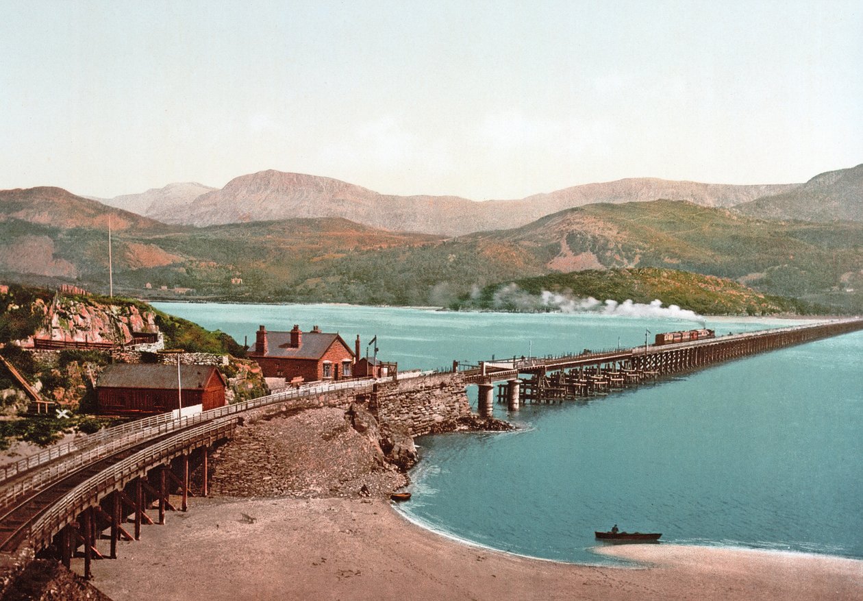 Cadair İdris ve Barmouth Köprüsü, pub. yaklaşık 1900 by English Photographer