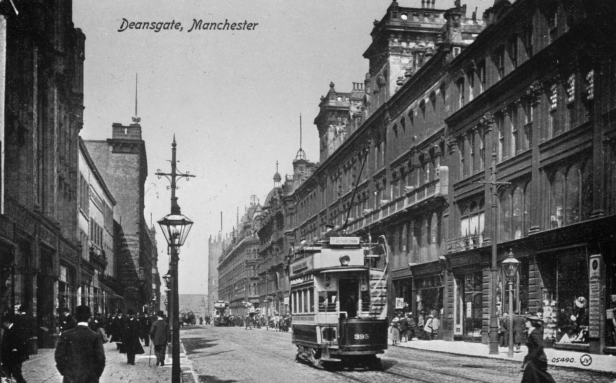 Deansgate, Manchester, c.1910 (bw fotoğraf) by English Photographer