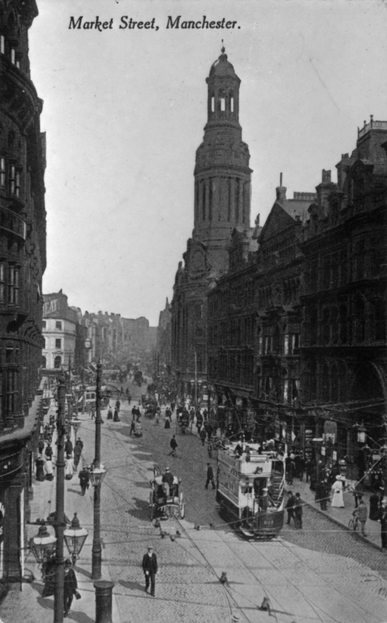 Market Street, Manchester, c.1910 (bw fotoğraf) by English Photographer